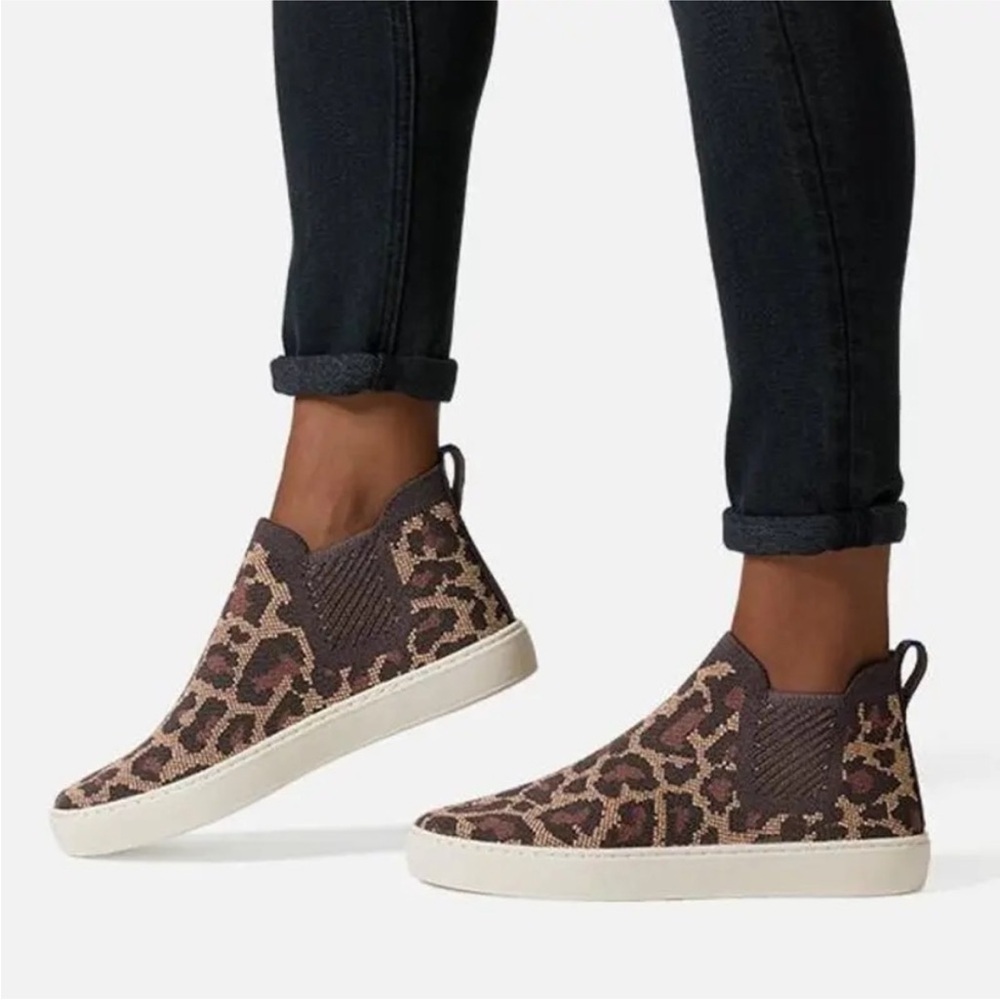 Rothy's Chelsea High Top Boot Sneaker Leopard Print